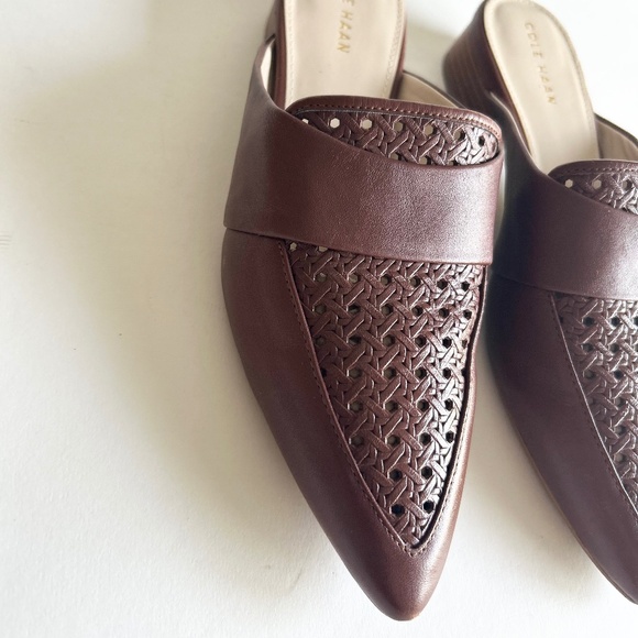 Cole Haan Brown Leather Weaving Point Toe Mules size 5.5 - Picture 8 of 16